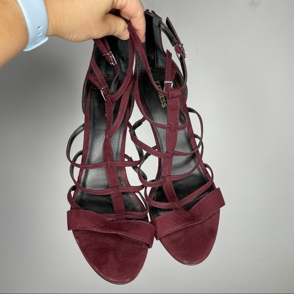Express Strappy Caged Burgundy Suede Heels Womens 10 - Picture 5 of 8